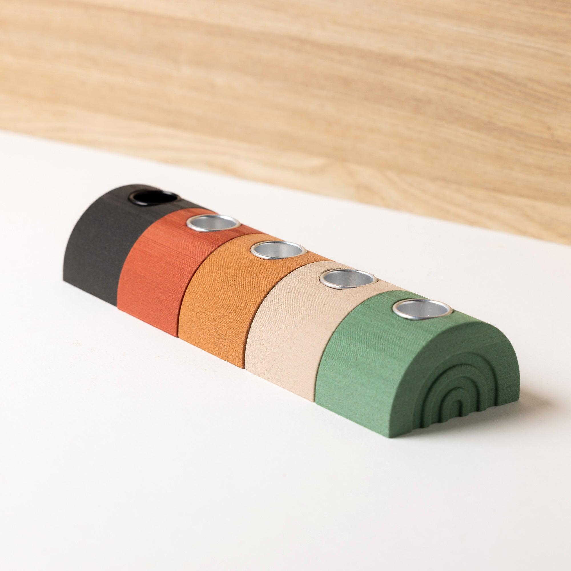 Bougeoir Arc en Ciel - A base de bois avec insert en metal