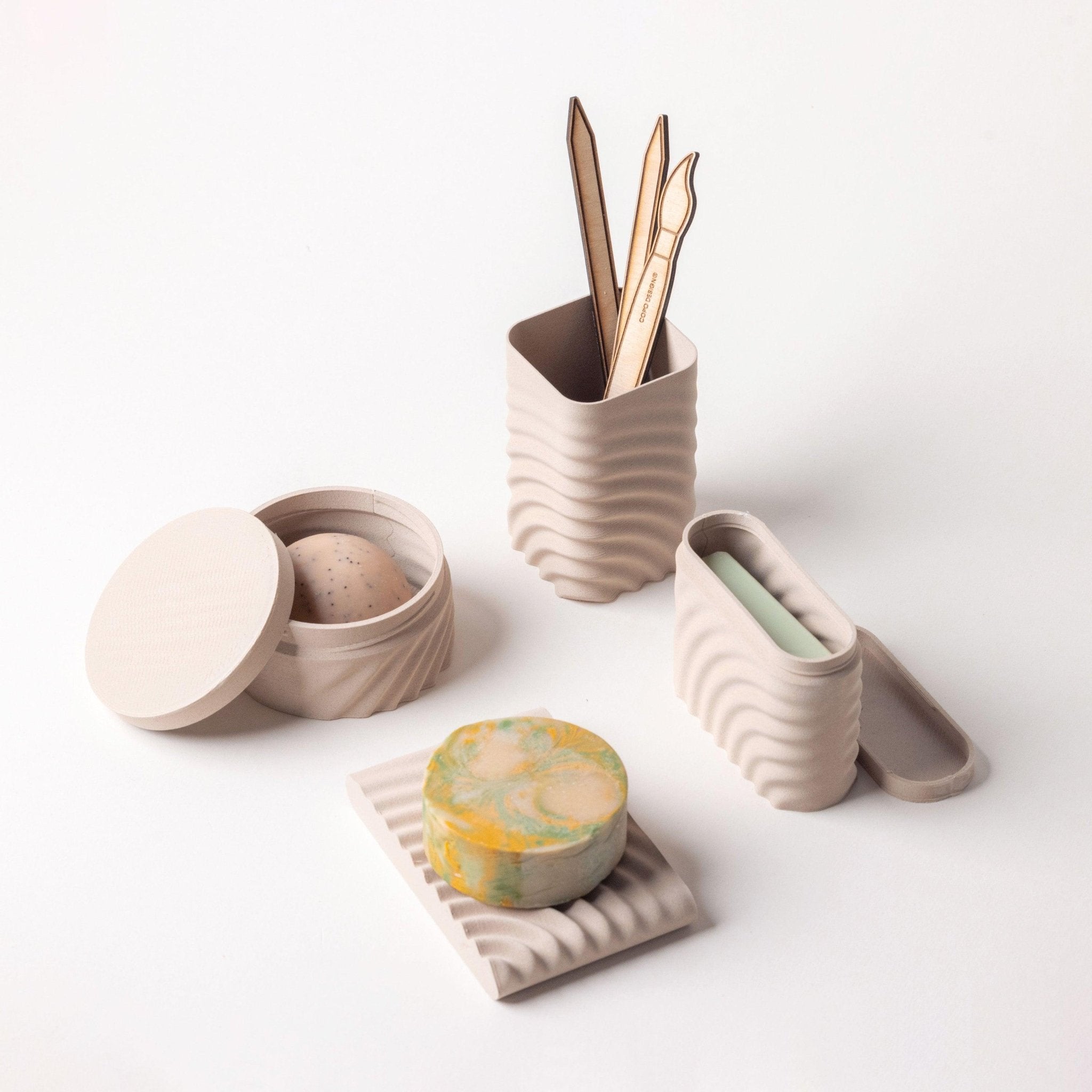 Ensemble salle de bain - Pot à brosse à dent, boites et porte savon - Copo Design