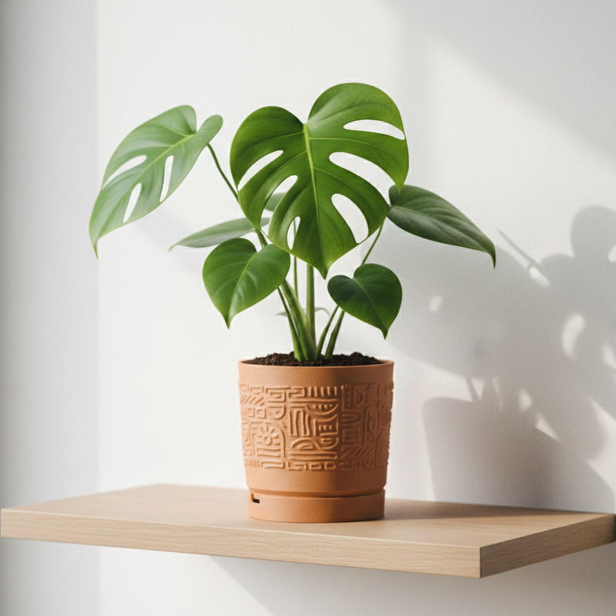 Cache pot - Dessiné à la main - A base de bois